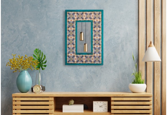 AHŞAP ÇERÇEVELİ TRAVERTEN TAŞ DETAYLI AYNA MR105